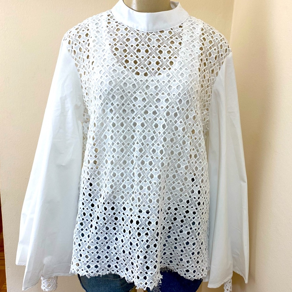 NWT N by Nancy Long Sleeves Eyelet Blouse In White Size Small.